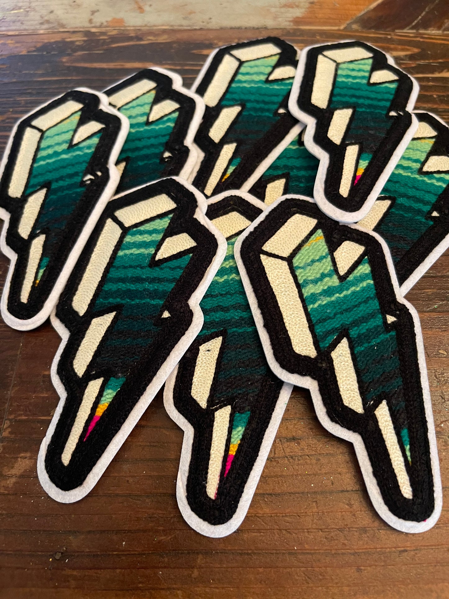 SERAPE CHAINSTITCH BOLT PATCH MOSTLY GREEN STRIPES ~ BLACK STITCH