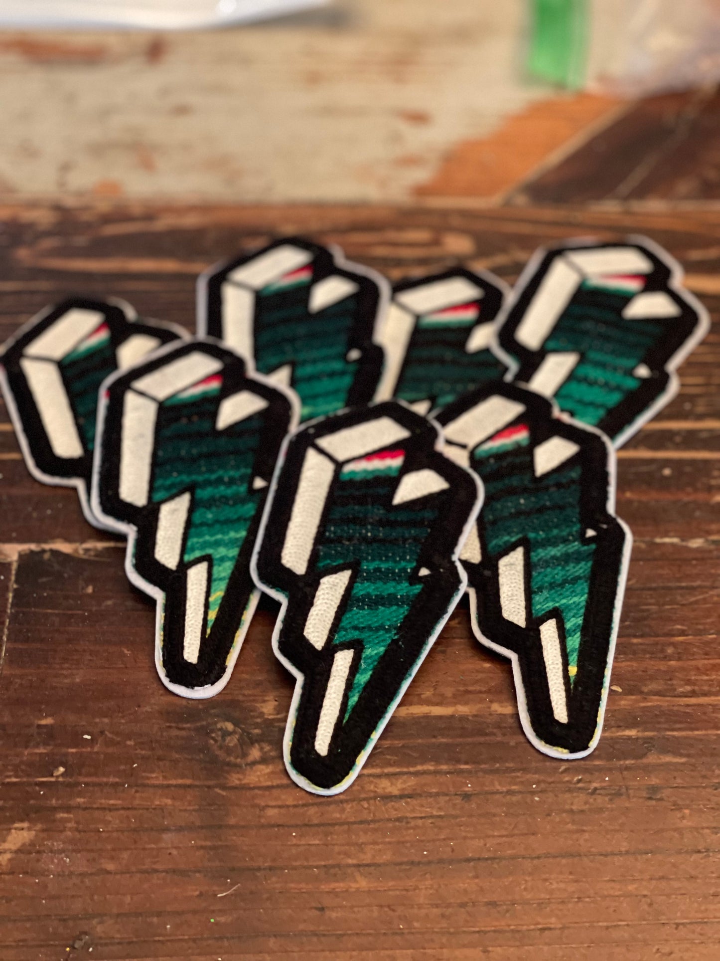 SERAPE CHAINSTITCH BOLT PATCH GREEN SMALL RED STRIPE ~ BLACK STITCH