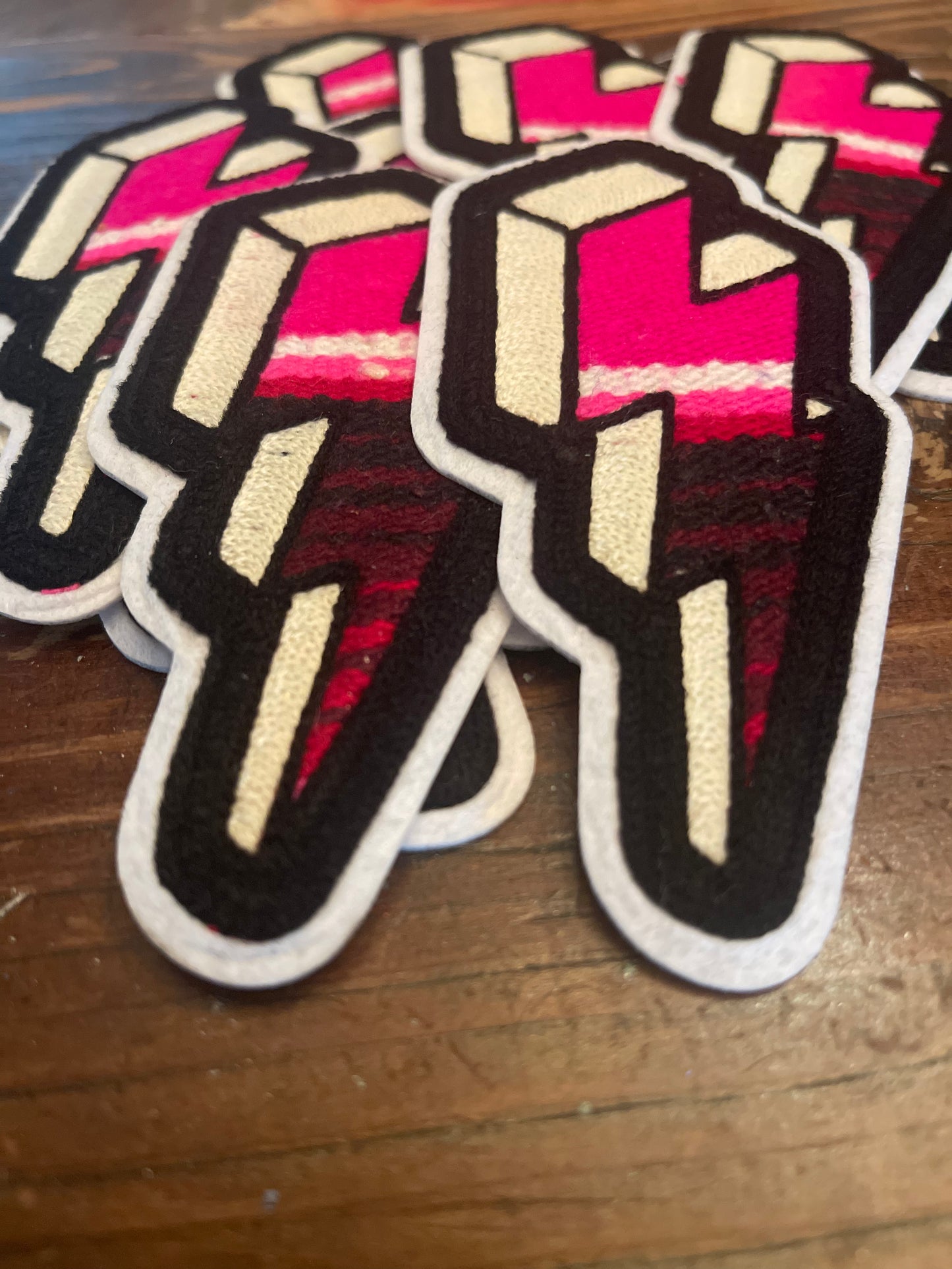 SERAPE CHAINSTITCH BOLT PATCH BOLD PINK STRIPES ~ BLACK STITCH